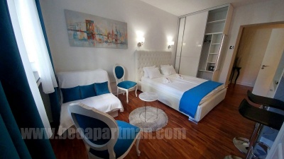 bed and ceiling AZURO apartment in Belgrade centre