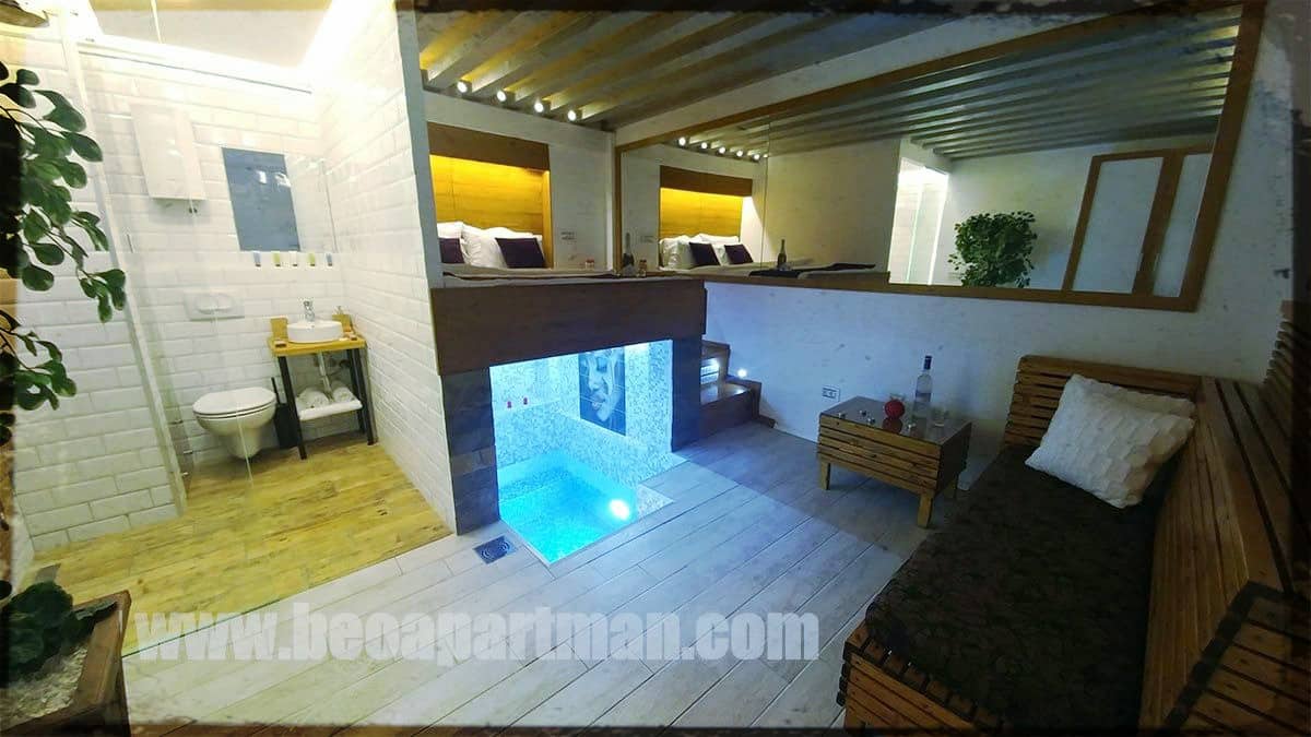 romanticni apartmani beograd krevet kupatilo bazen