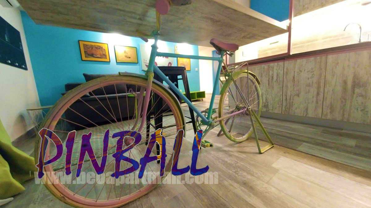 colorful bicycle breakfast bar holder party apartment in Belgrade PINBALL