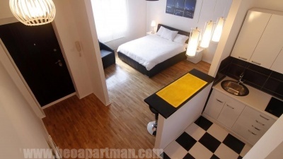 kitchen, bar and bedroom STUDIO cheap apartments in Belgrade