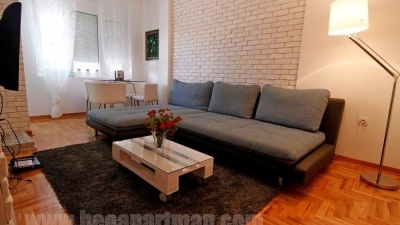 NEVSKI apartman Beograd, dnevna soba, zid od cigle